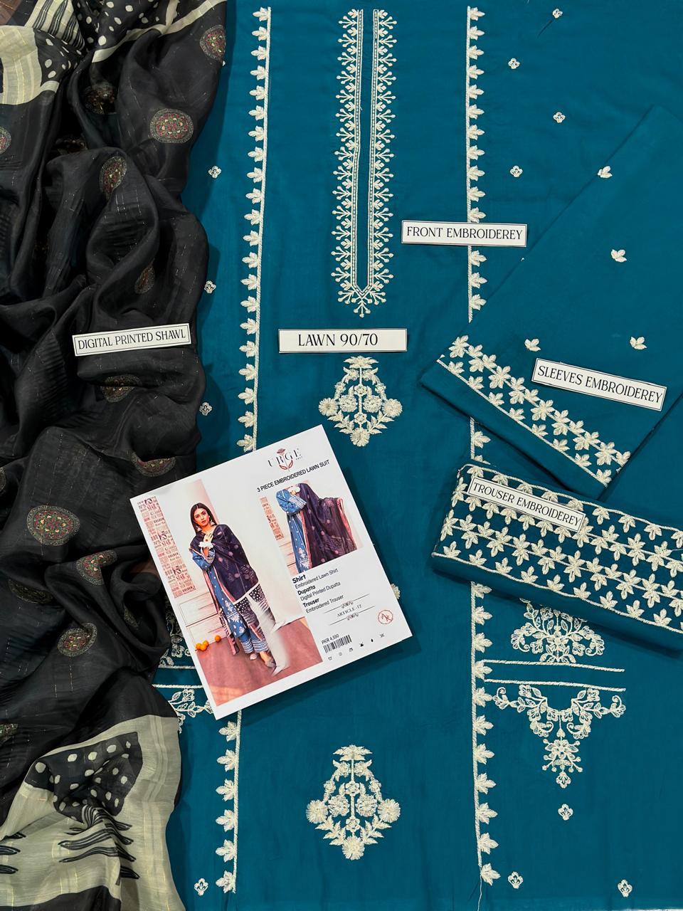 Elegant Teal 3-Piece Embroidered Lawn Suit