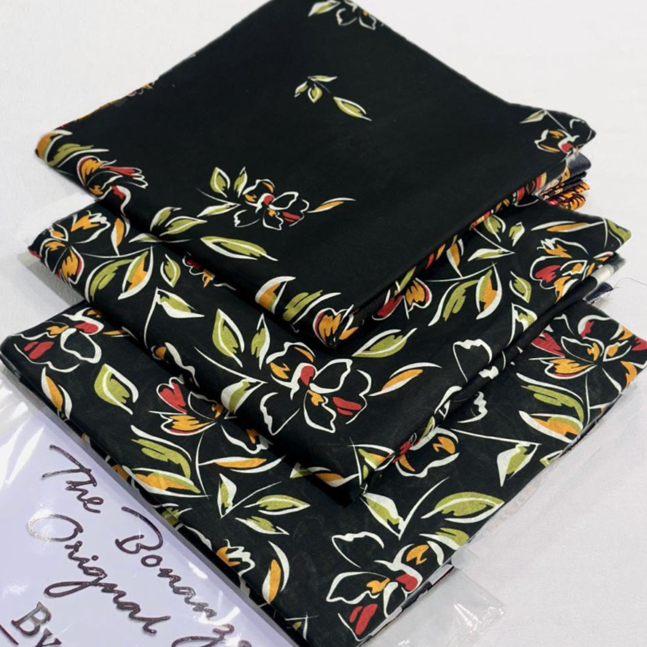 Midnight Charcoal Minimalist Floral 3-Piece Unstitched Suit