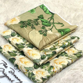 Sage Gardenia 3-Piece Unstitched Suit - Cream Roses & Forest Green