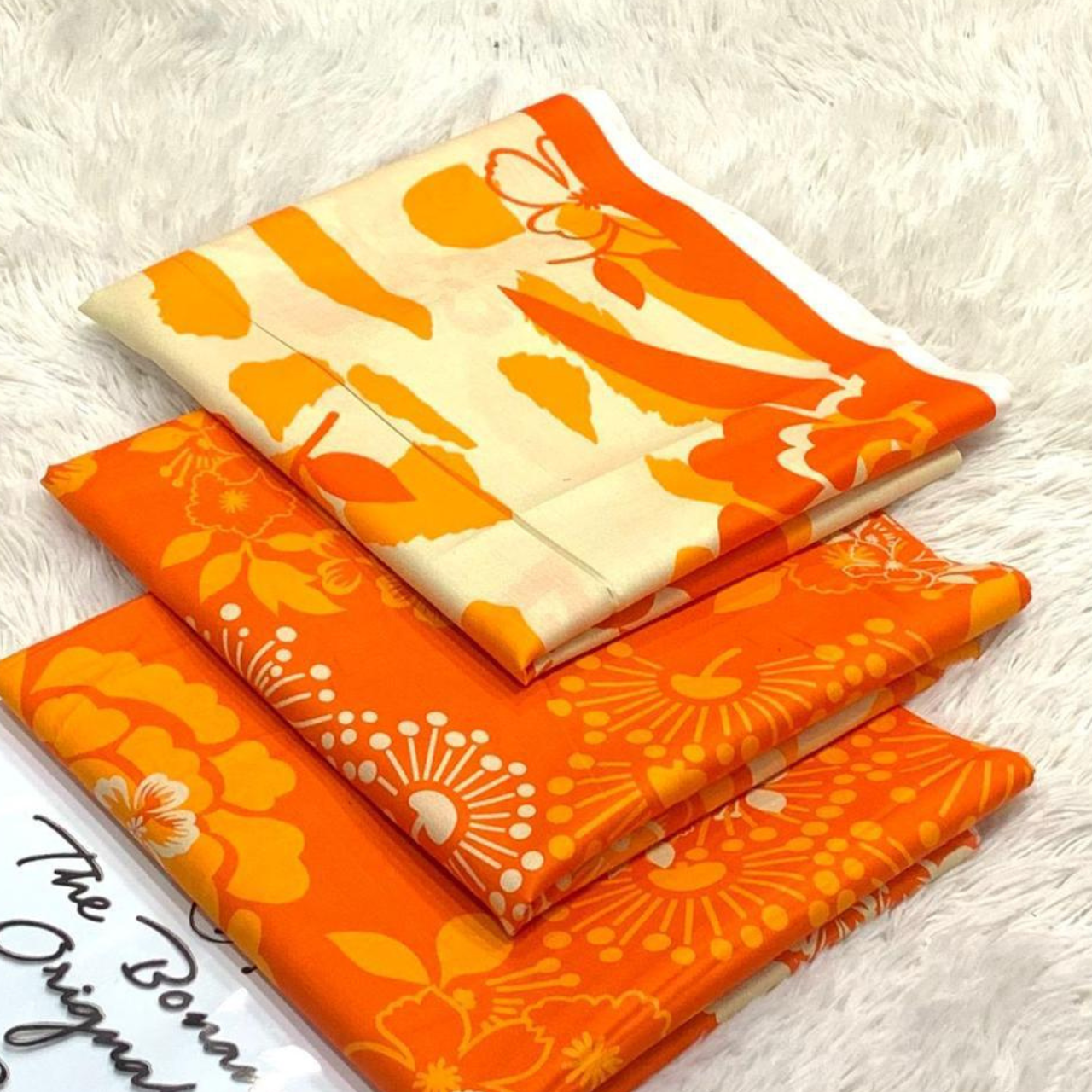 Earthy Abstract Fusion 3-Piece Unstitched Suit - Mustard, Rust, and Espresso