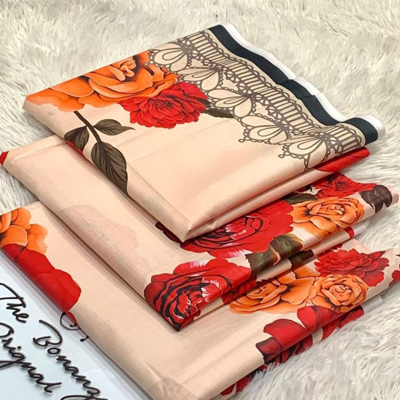 Golden Harvest 3-Piece Unstitched Suit - Charcoal Floral Fusion