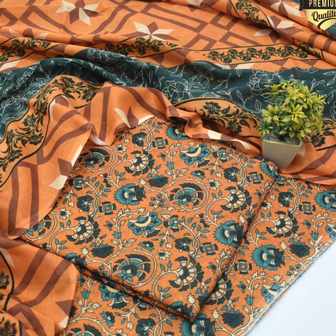 Emerald & Crimson Chunri 3-Piece Unstitched Suit