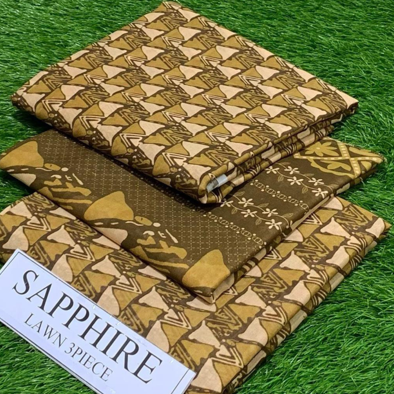 Sapphire Khaki Geometric 3-Piece Unstitched Lawn Suit