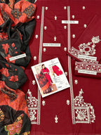 Maroon Embroidered 3-Piece Lawn Suit