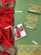 Sage Green Embroidered Kurta Set with Printed Shawl