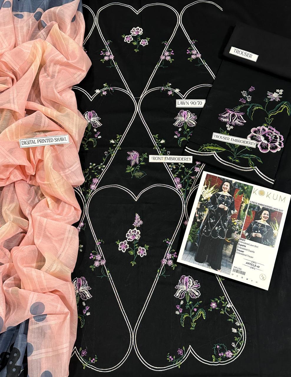 Classic Black Embroidered Lawn Suit