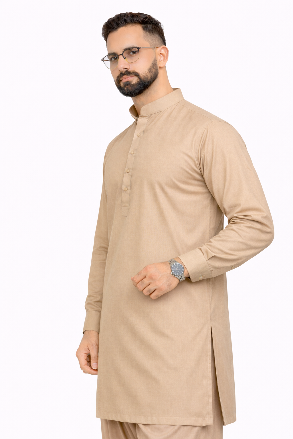 Classic Khaki Beige Wool Unstitched Shalwar Kameez – Everyday Comfort