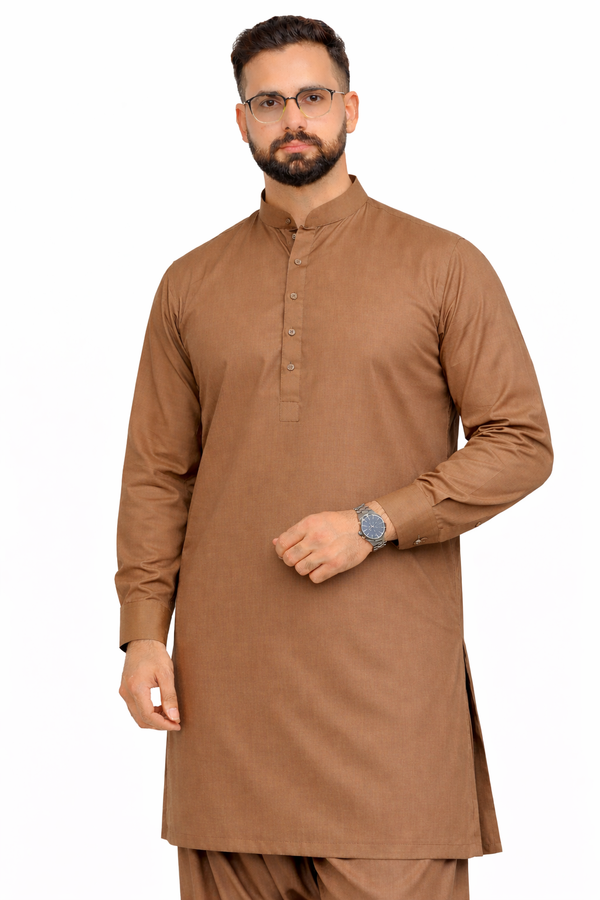 Warm Camel Brown Unstitched Shalwar Kameez – Everyday Comfort