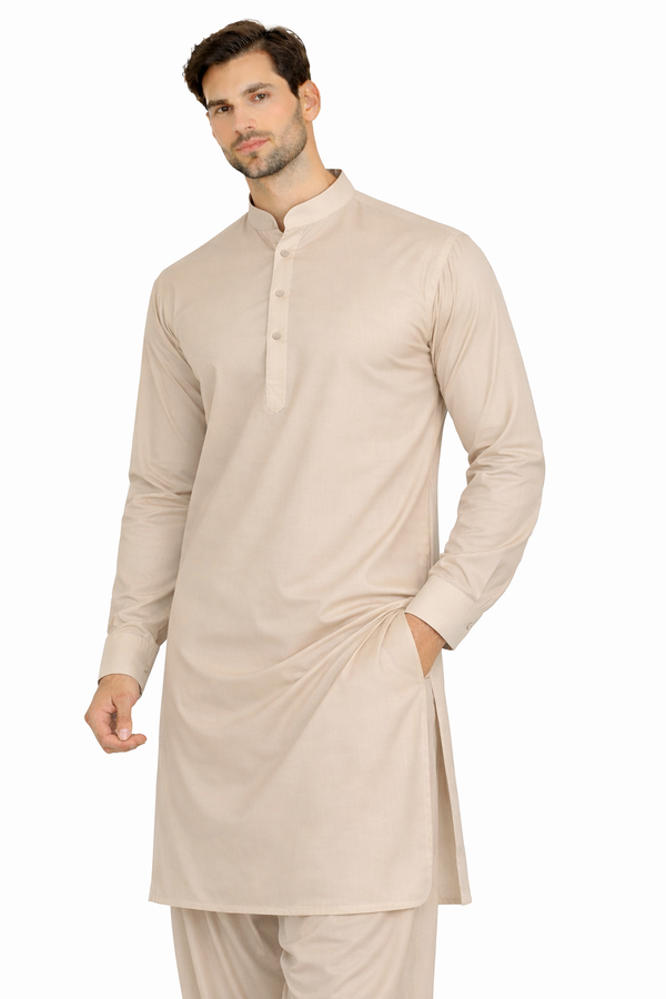 Beige Unstitched Shalwar Kameez – Everyday Comfort