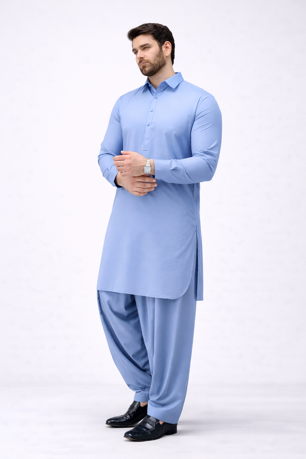 Light Blue Unstitched Shalwar Kameez – Everyday Comfort
