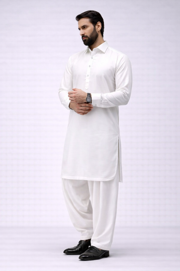 White  Boski Unstitched Shalwar Kameez – Everyday Comfort