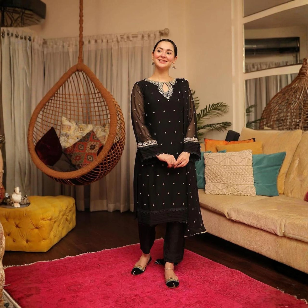 Black Embroidered 3-Piece Lawn Suit with Chiffon Dupatta