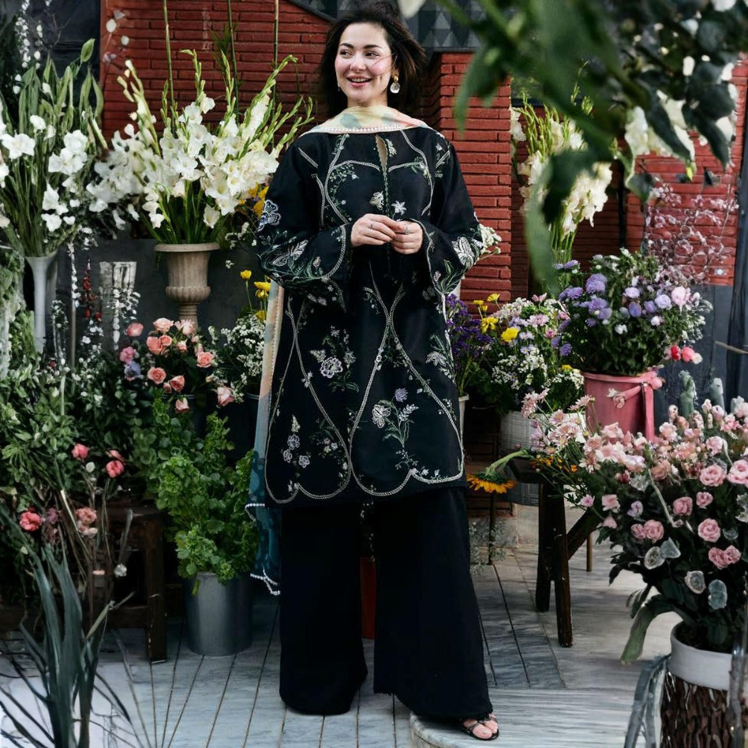 Classic Black Embroidered Lawn Suit
