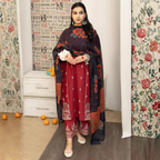 Maroon Embroidered 3-Piece Lawn Suit