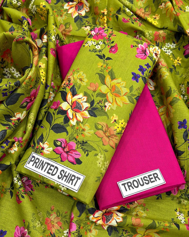 Olive Orchid – 2-Piece Unstitched Vibrant Floral Lawn Suite
