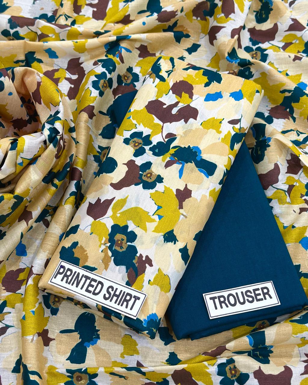 Golden Teal Abstract – 2-Piece Unstitched Printed Lawn Suite